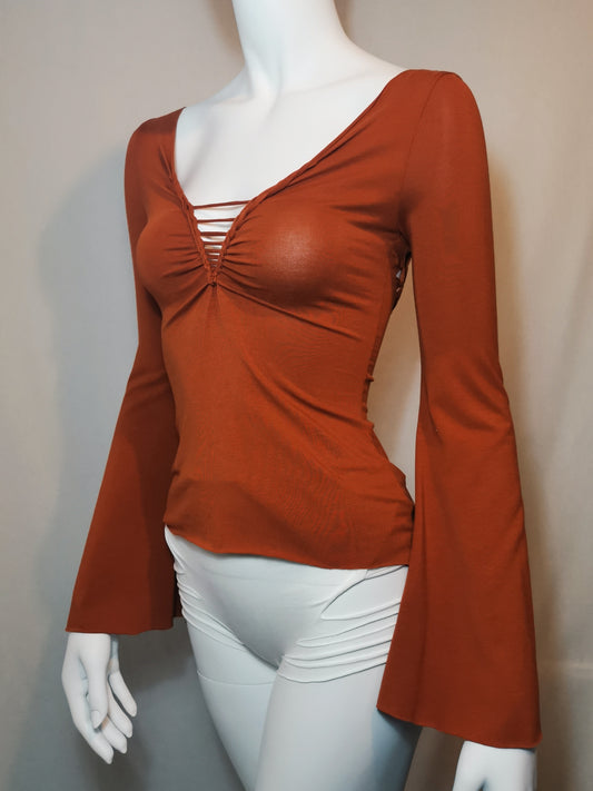 Magic Bell Sleeve Top ~ Small ~ Rust
