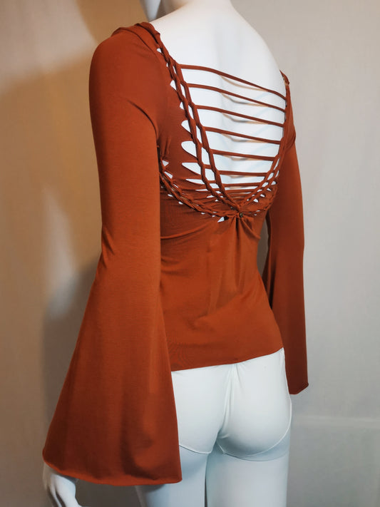 Magic Bell Sleeve Top ~ Small ~ Rust